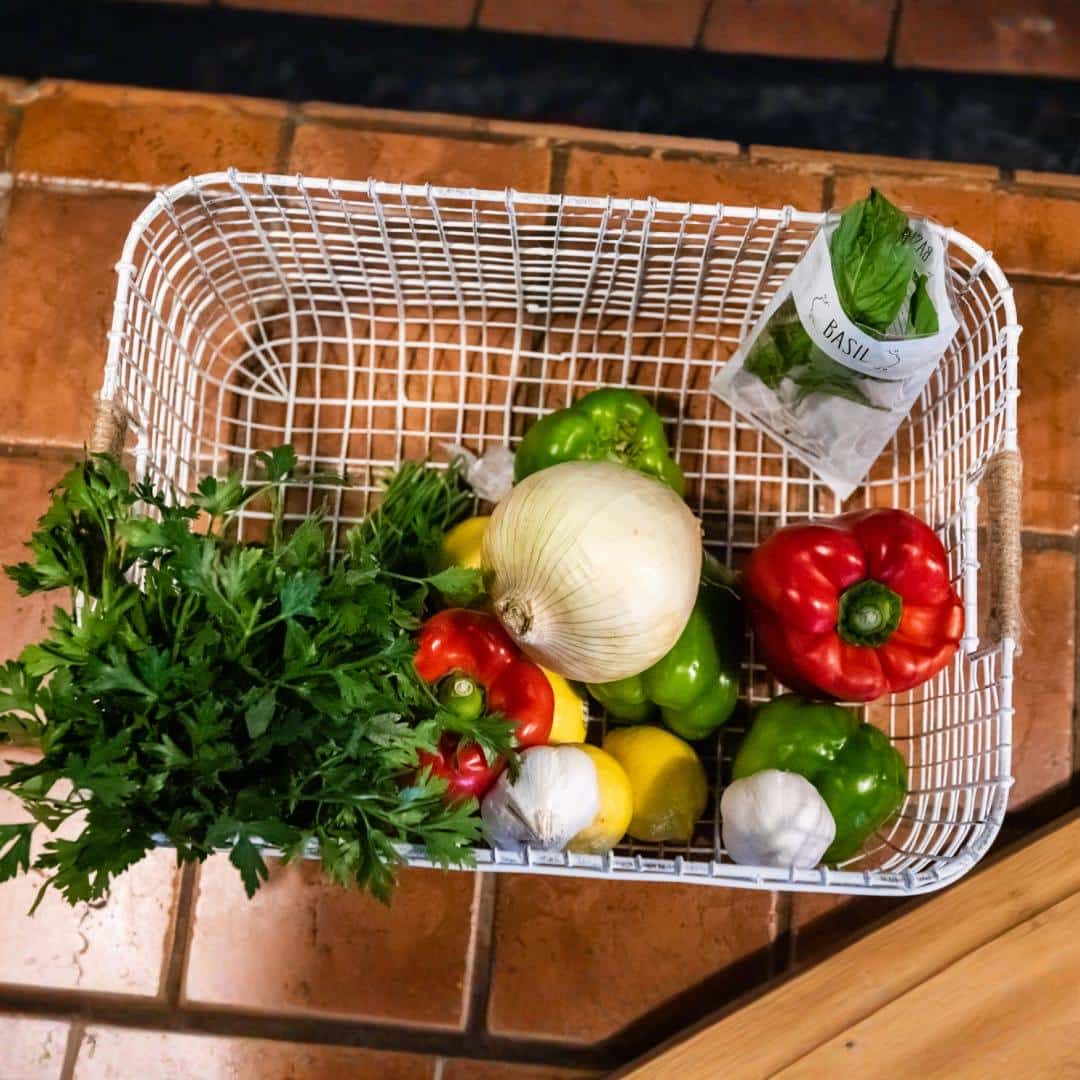 Fresh ingredients in a basket at Angelo's Restaurant