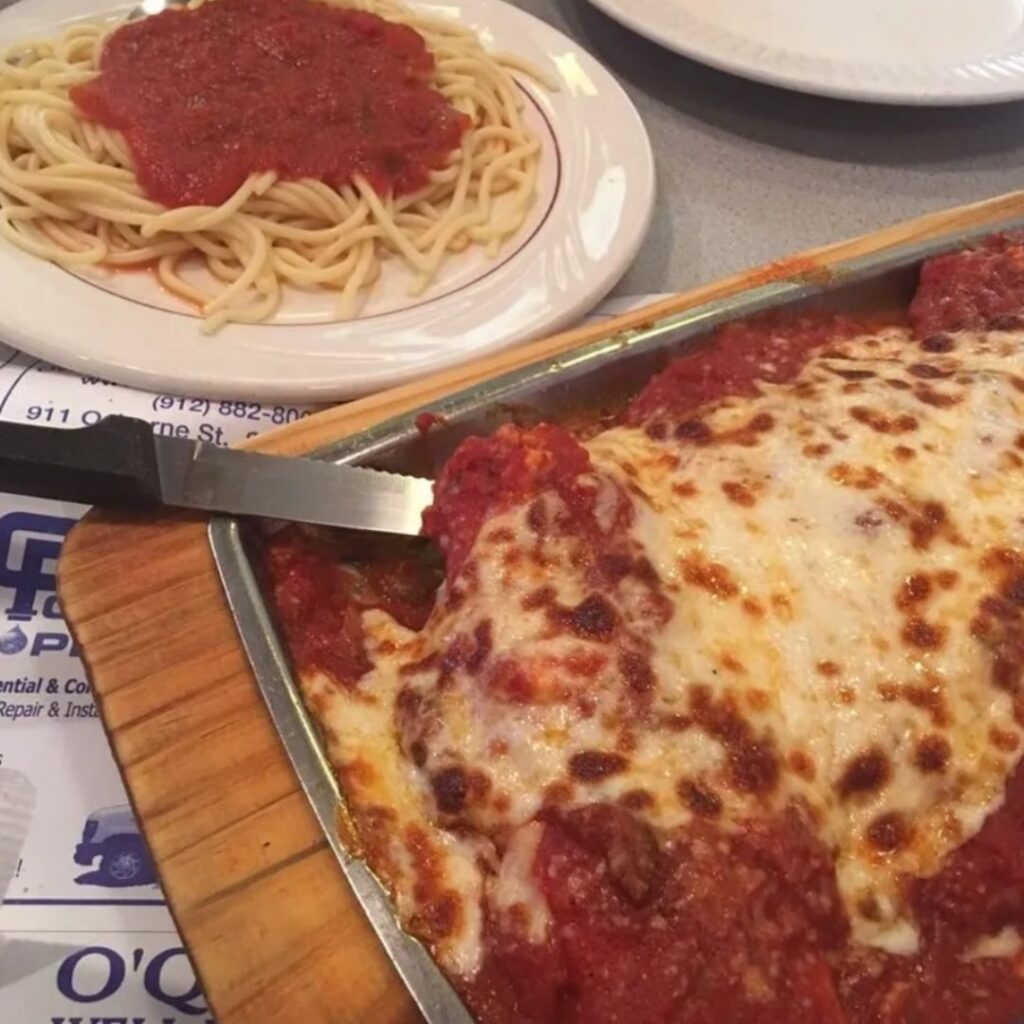 A dish of lasagna at Angelo's Restaurant