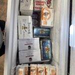 Freezer full of boxed fishing bait