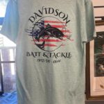 Back of Davidson Bait and Tackle gray T-shirt with large logo