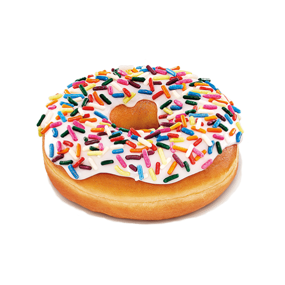 Dunkin' Vanilla Frosted Donut with rainbow sprinkles