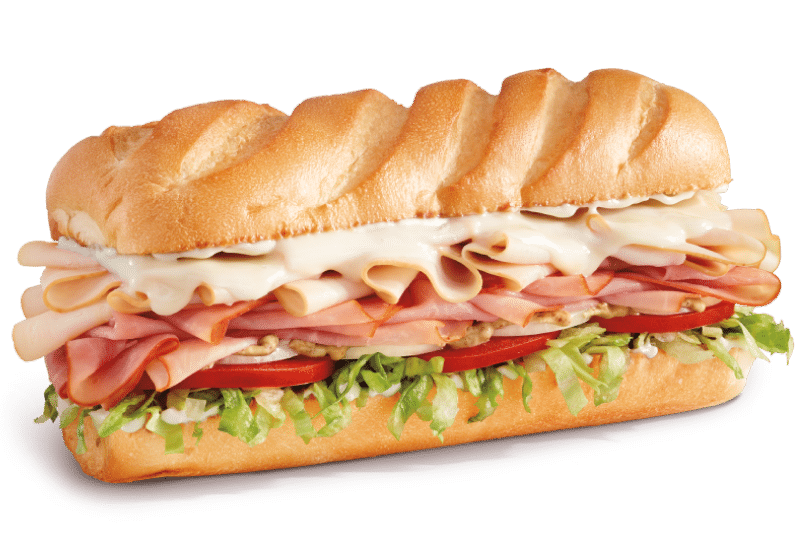 Firehouse hook & ladder sub sandwich with turkey, ham, monterey jack cheese lettuce and tomato
