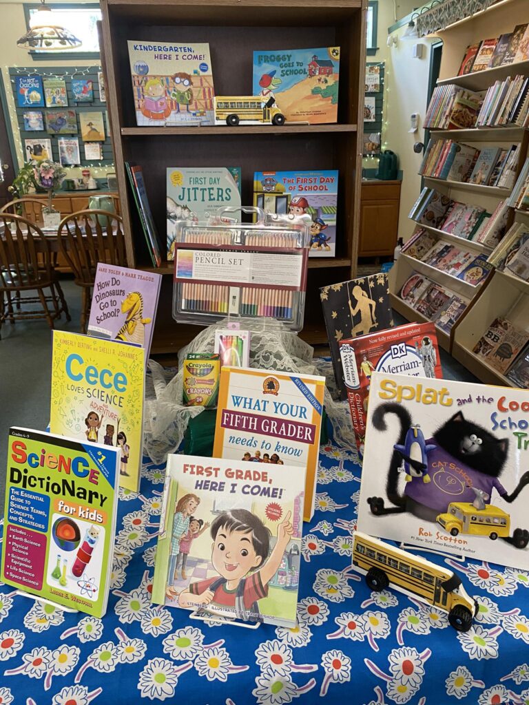 Display of books for back to school July 2025 at Once Upon a Bookseller