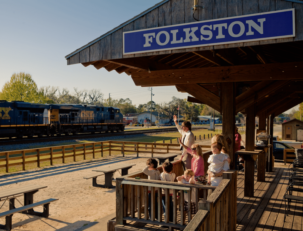Visitors watching trains from the "Folkston Funnel" railroad platform