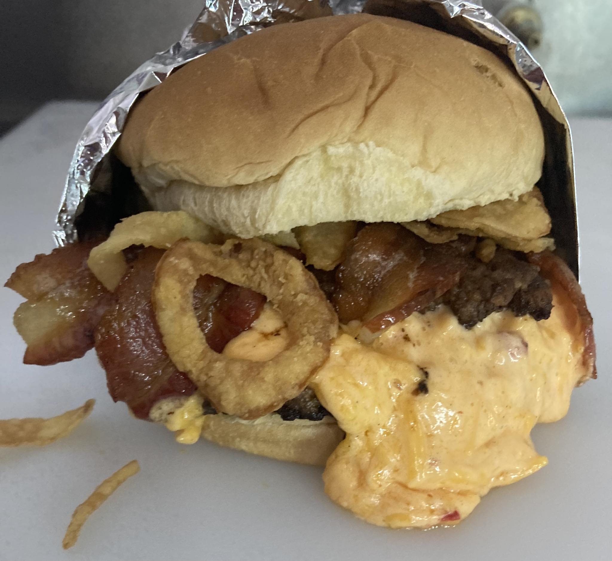 Burger at New Day Cafe in Woodbine
