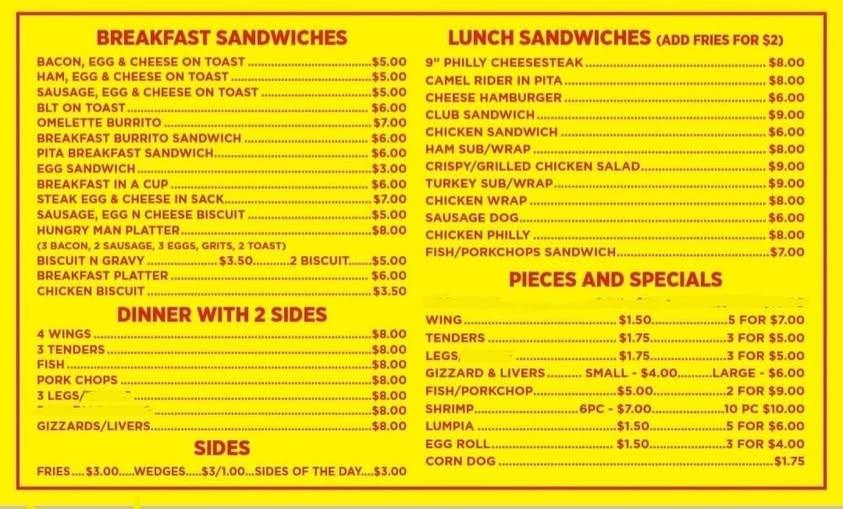 Menu for St. Marys Magic Market from March 27, 2026.