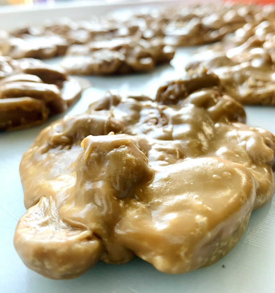 Close up of pralines on parchment paper at Market on the Square