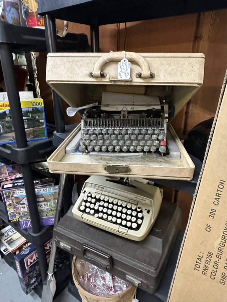 Display of a vintage portable typewriters
