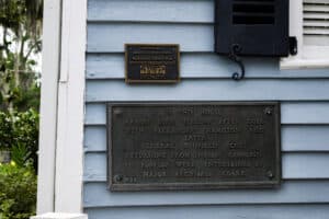 Historical Marker sign highlighting Aaron Burr and General Winfield Scott visiting Camden County Georgia