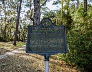 Historical Marker highlighting the Tabby Sugar Works of John Houstoun McIntosh in Camden County Georgia