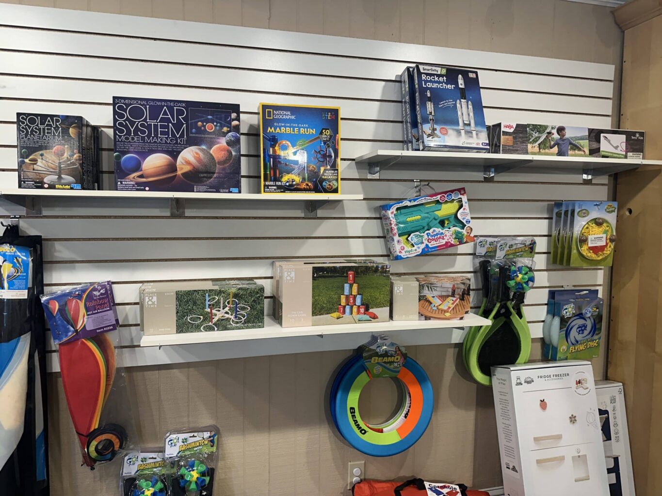Toys and games display at Foxtail Toys