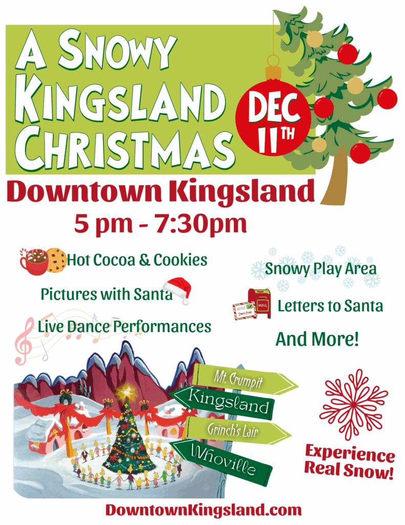 A snowy Kingsland Christmas Flyer