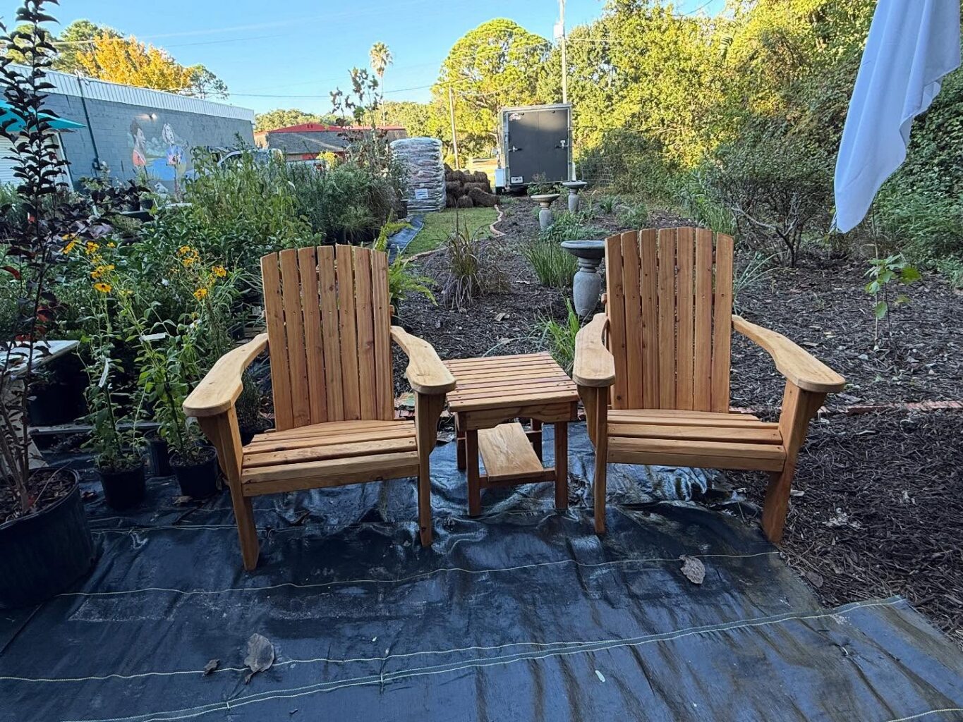 Wooden Adirondack Chairs with Side Table