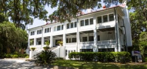 Front exterior of the historic Greyfield Inn on Cumberland Island National Seashore