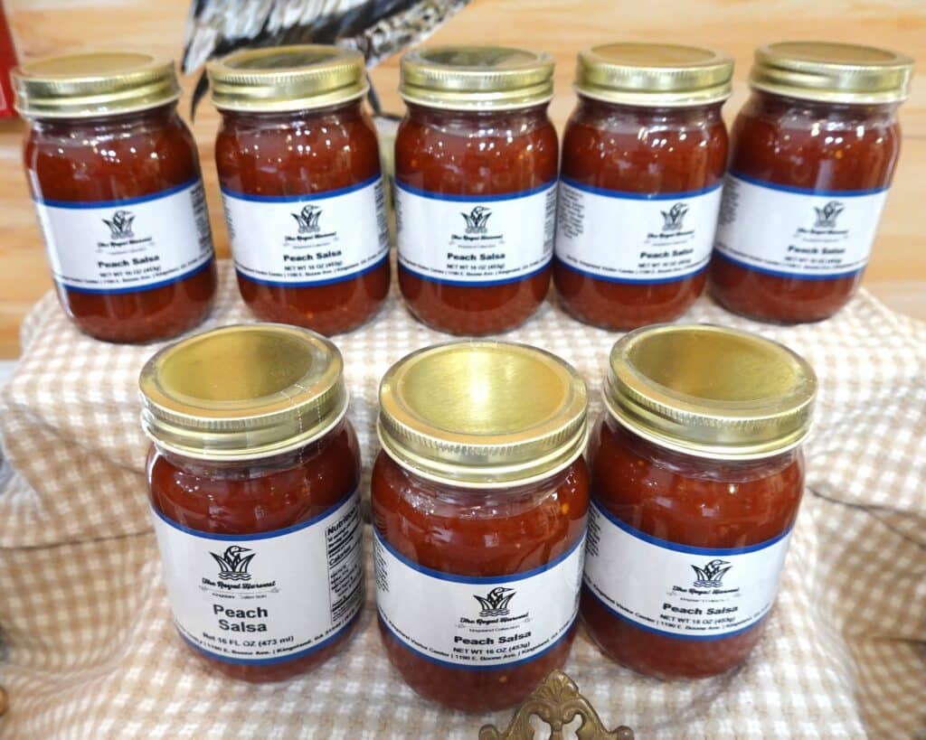 Display of jars of peach salsa from Georgia