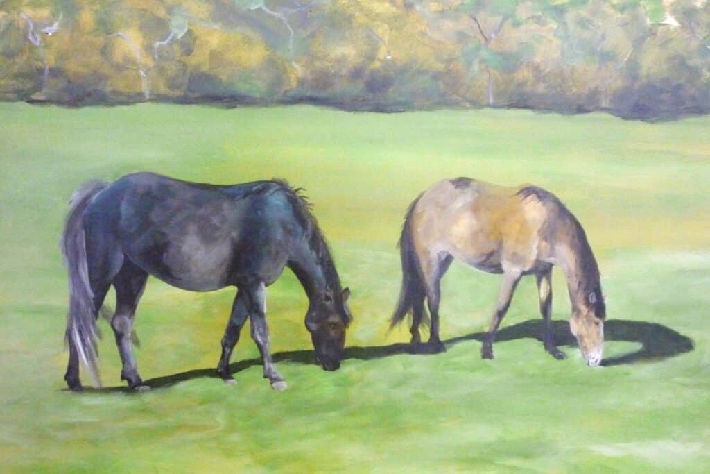 KIngsland Welcome Center painted wall mural detail of two wild horses on Cumber Island