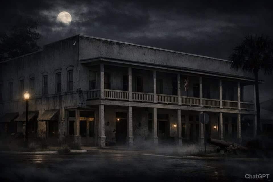 AI Image of haunted hotel at night