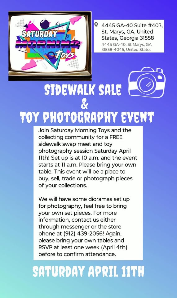 Graphic for Saturday Morning Toys Event Toy Shots and Toy Swaps April 11 2026