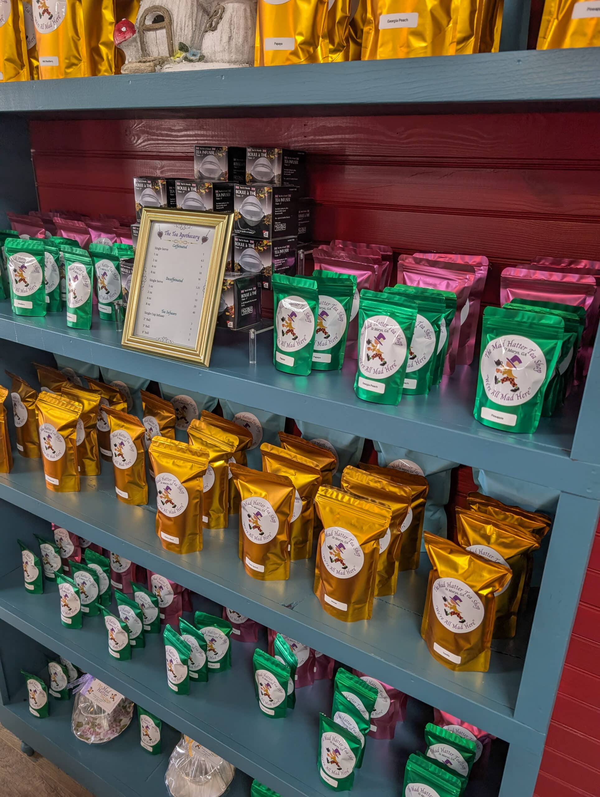 Teas for sale at the Mad Hatter Tea Shop