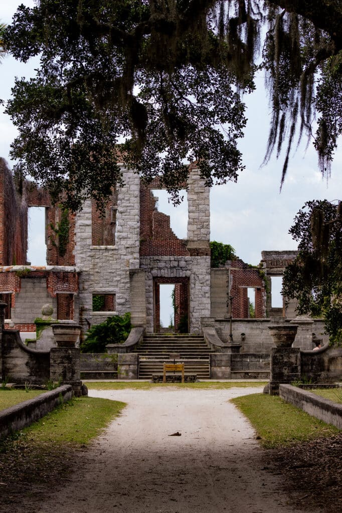 Driveway approaching ruins of a gilded age mansion, Dungeness, Cumberland Island, Georgia